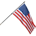 3x5' American Flag and Never Furl 6' Black Pole Kit, featuring a nylon flag on a black fiberglass pole with solid brass accents and mounting bracket.