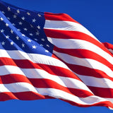 Close-up of a 10' x 15' American Flag - Nylon US Flag with Embroidered Stars and Sewn Stripes, showcasing its detailed craftsmanship and durable material.