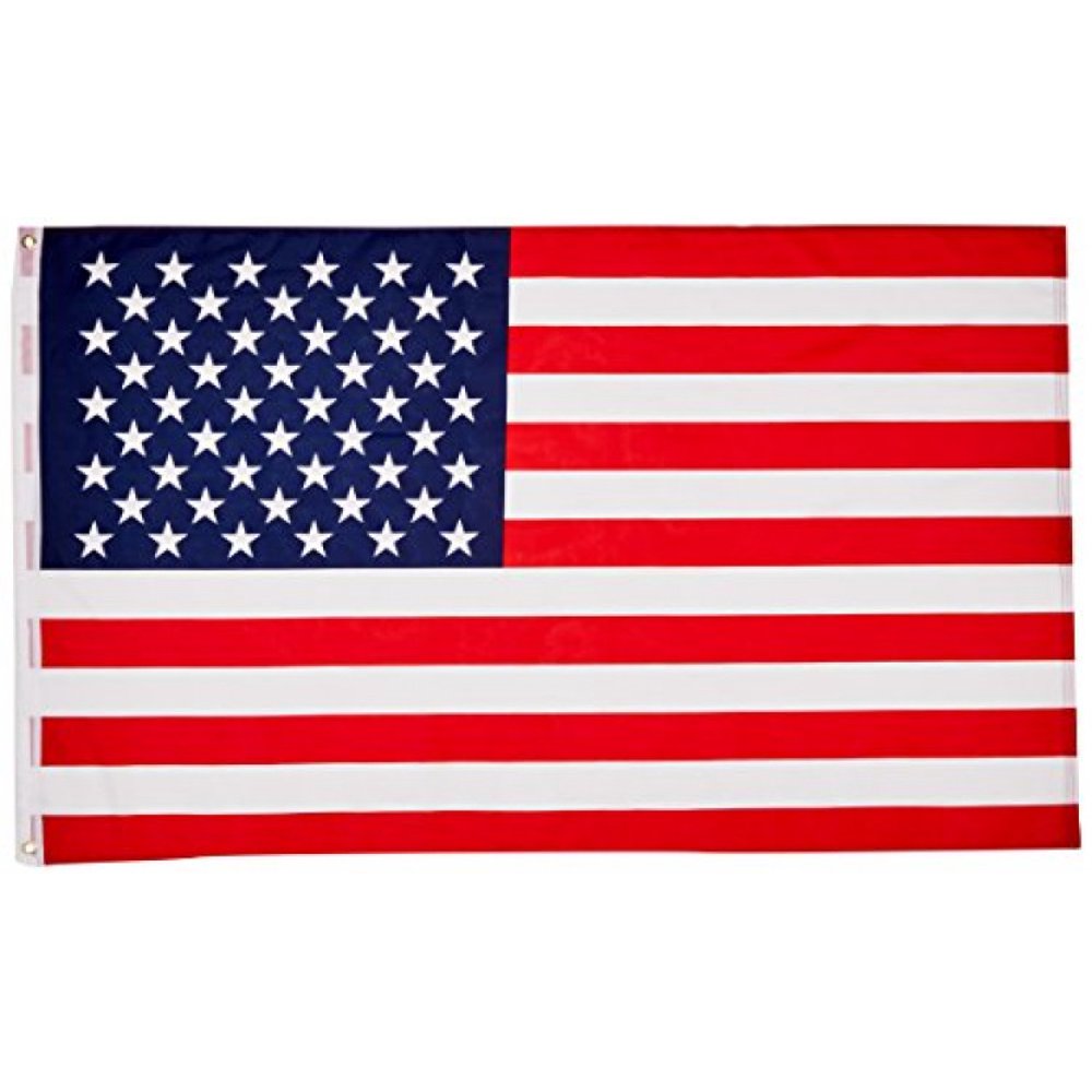 3' x 5' American Flag - Nylon US Flag Printed Stars and Stripes, featuring a strong canvas heading, brass grommets, and lock-stitched hems.