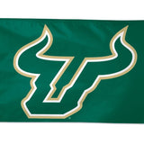 University of South Florida Bulls 3' x 5' Polyester Flag featuring a white logo, header, and attached D-rings, officially licensed NCAA team merchandise.