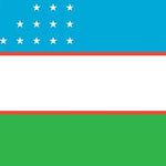 Uzbekistan Flag Printed Nylon 3' x 5' featuring a crescent moon, stars, and stripes, designed for indoor or outdoor use with brass grommets and durable stitching.