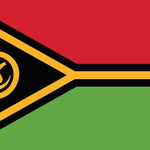 Vanuatu Flag Printed Nylon 3' x 5' with black, yellow, red triangle; red and green stripes; strong canvas header; brass grommets; UV resistant; suitable for indoor/outdoor use.