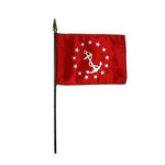 Vice Commodore Yacht Club Officer 4 x 6 Printed Table Stick Flag with white anchor and stars on a red background, black plastic staff, and gold top.