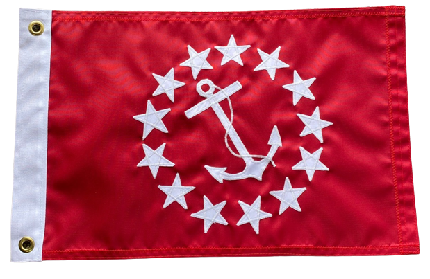 Vice Commodore Yacht Club Officer Flag Sewn Applique Nylon 12 x 18 featuring white stars and anchor on a red base with brass grommets.