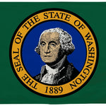 Washington State Flag 2' x 3' Printed Nylon featuring a portrait of George Washington, strong canvas header, and brass grommets for outdoor use.