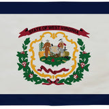 West Virginia State Flag 5' x 8' Printed Nylon featuring a blue border, coat of arms with men, and brass grommets for outdoor use.