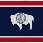 Wyoming State Flag 5' x 8' Printed Nylon featuring a buffalo symbol, designed for outdoor use with UV resistant material and brass grommets.