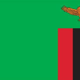 Zambia Flag Printed Nylon 3' x 5' with strong canvas header, two brass grommets, and full-color digital print, suitable for indoor or outdoor use.